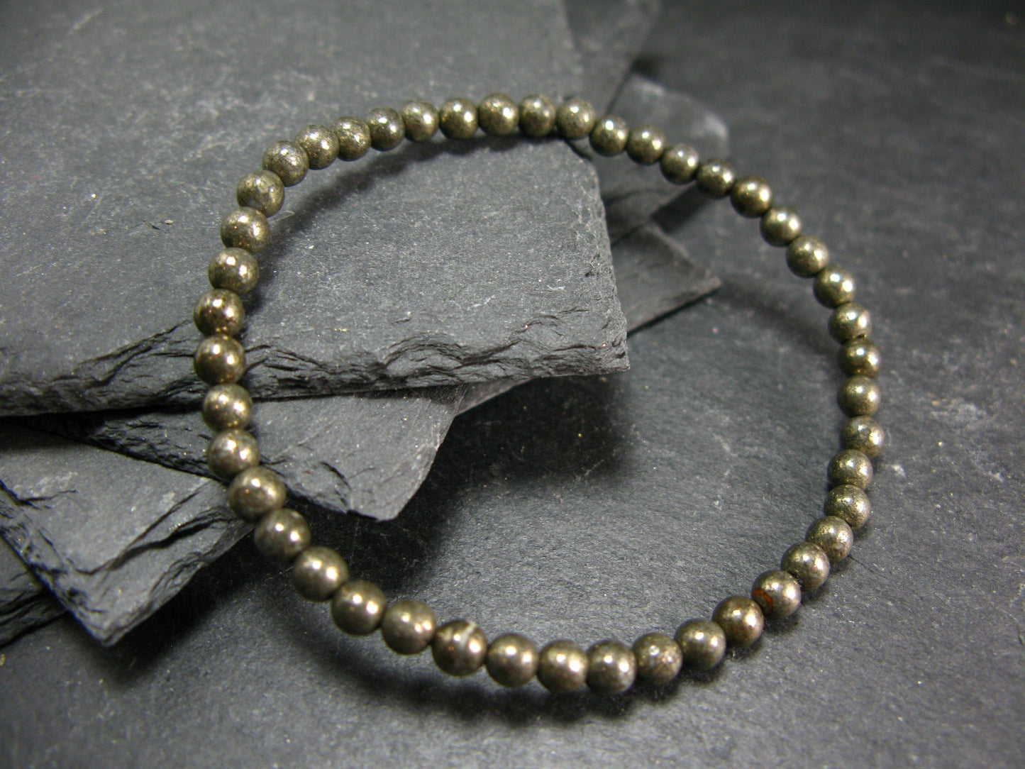 Pyrite Genuine Bracelet ~ 7 Inches ~ 4mm Round Beads