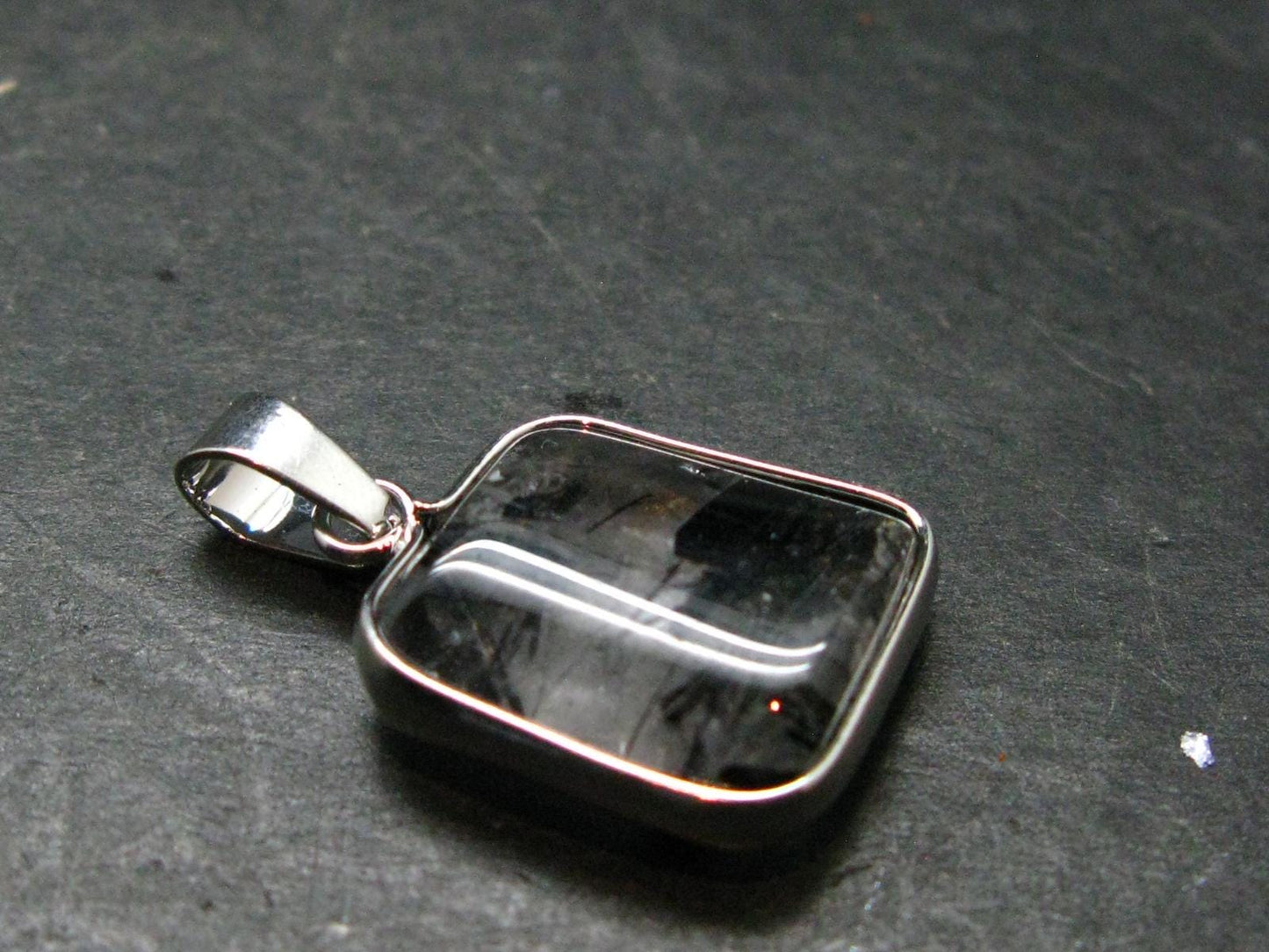Large Tourmalinated Quartz Crystal Silver Plated Pendant From Brazil - 1.1" - 4.14 Grams