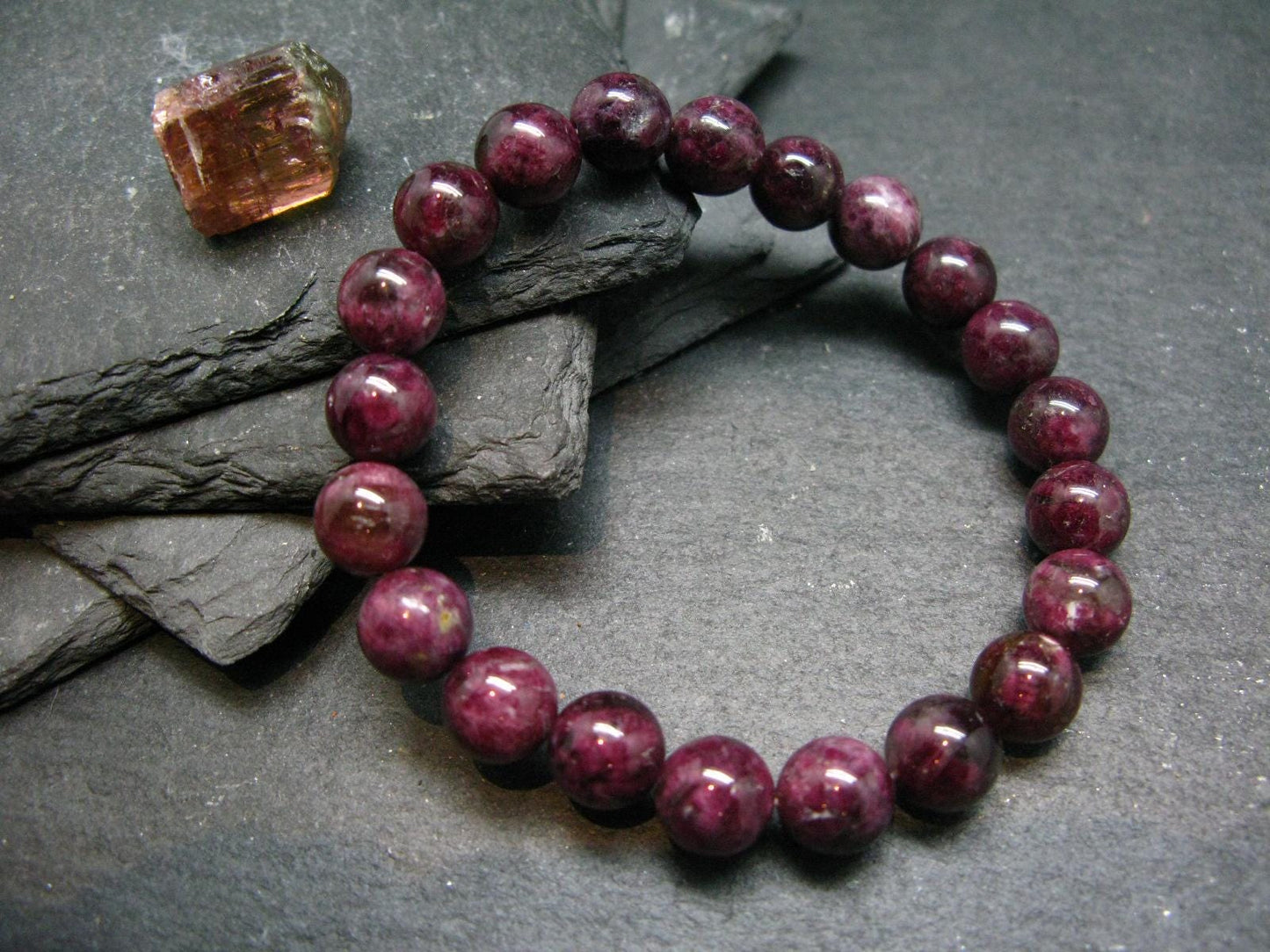 Red Tourmaline Genuine Bracelet ~ 7 Inches ~ 9mm Round Stones