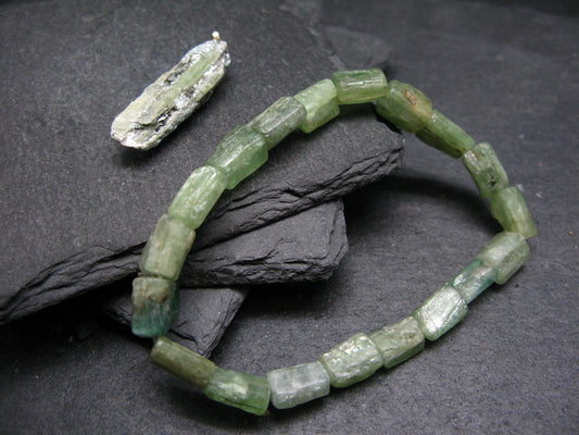 Green Kyanite Genuine Bracelet ~ 7 Inches ~ 10mm Crystal Beads