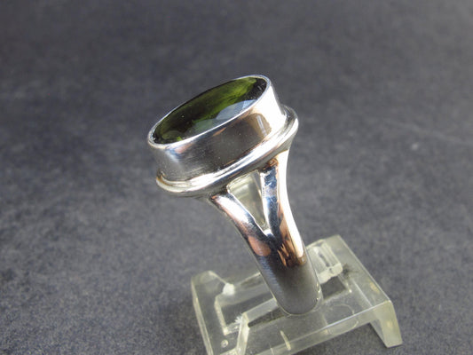 Moldavite Tektite Facetted Silver Ring from Czech Republic - Size 9.5 - 7.06 Grams