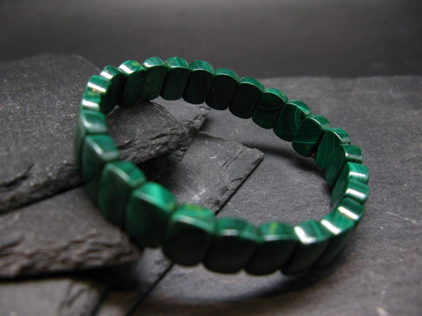 Malachite Genuine Bracelet ~ 7 Inches ~ 12mm Oval Beads