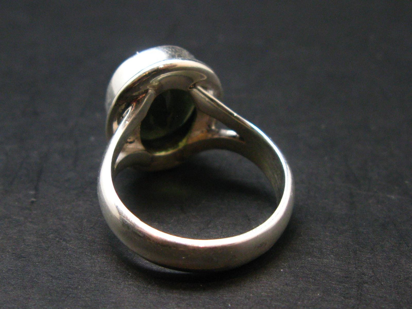 Moldavite Tektite Facetted Silver Ring from Czech Republic - Size 10 - 9.0 Grams