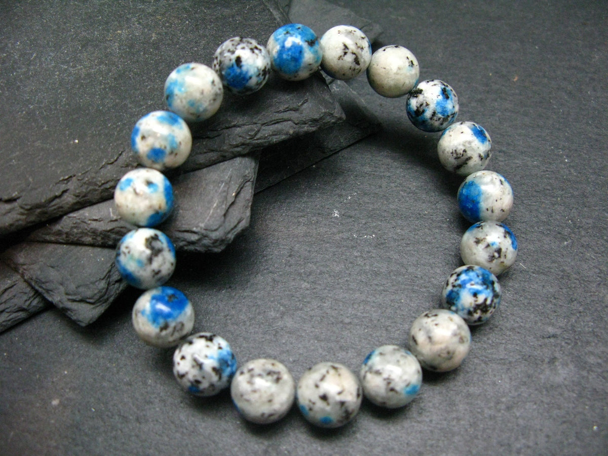 K2 Azurite in Granite Genuine Bracelet ~ 7 Inches ~ 10mm Round Beads