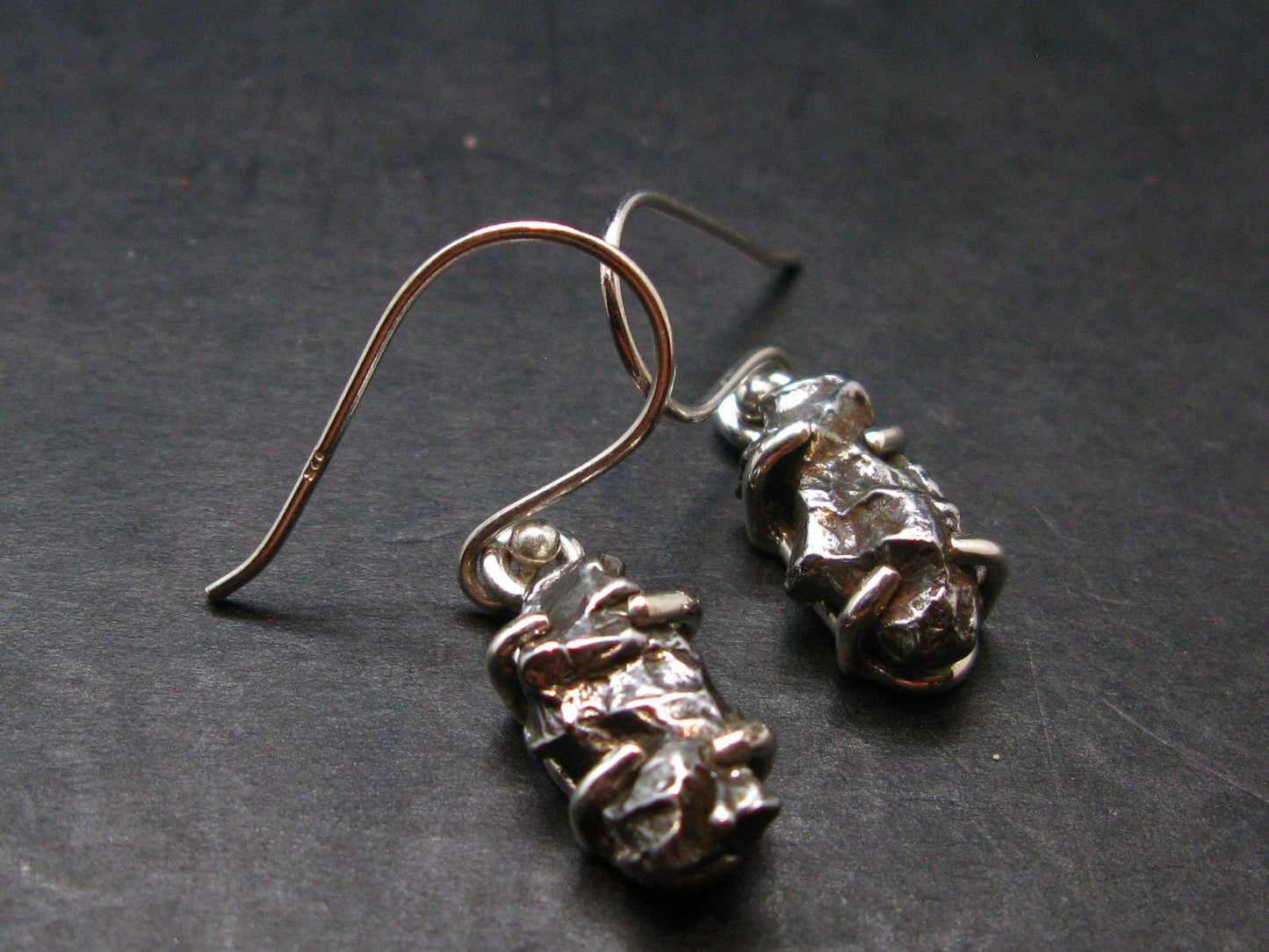 Raw Campo Del Cielo Meteorite Earrings In Silver From Argentina - 5.44 Grams
