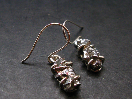 Raw Campo Del Cielo Meteorite Earrings In Silver From Argentina - 5.44 Grams