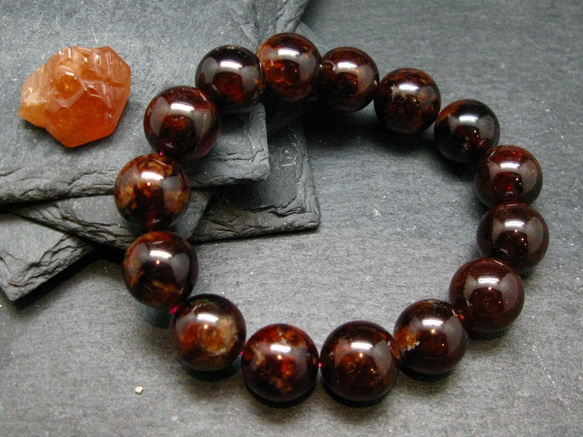 Gem Garnet Hessonite Genuine Bracelet ~ 7.5 Inches ~ 15mm Round Beads