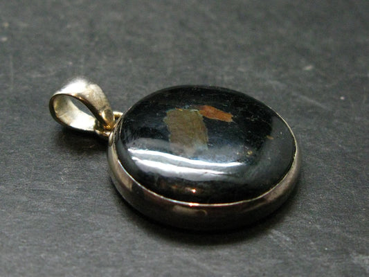Very Rare Sterling Silver Nuumite Nuummite Pendant From Greenland - 1.4" - 7.80 Grams