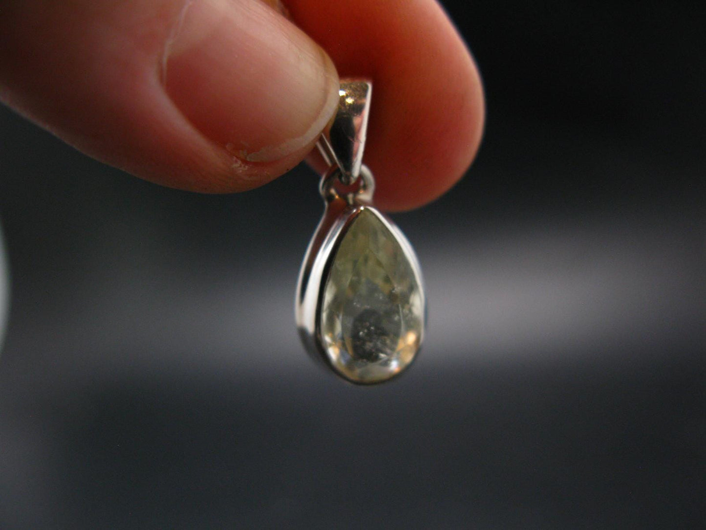 Gem Libyan Desert Glass Tektite Faceted Pendant Sterling Silver from Libya - 0.9" - 2.20 Grams