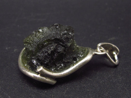 Shape!! Natural Gem Moldavite Tektite SS Pendant From Czech Republic - 6 Grams - 1.4"