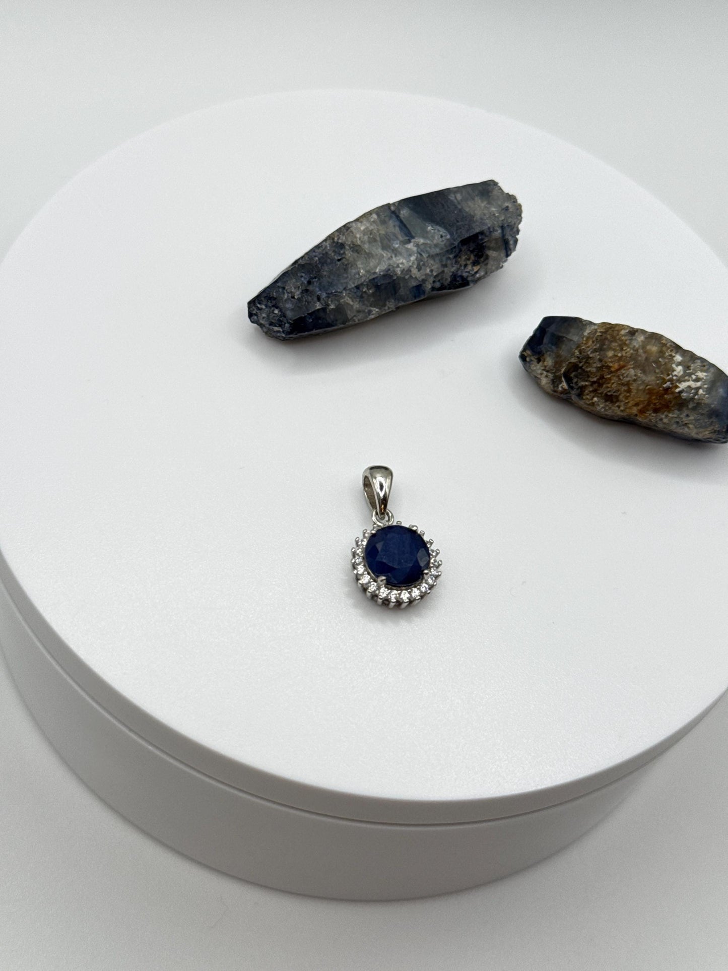 Sapphire Halo Pendant | Sterling Silver Necklace, September Birthstone