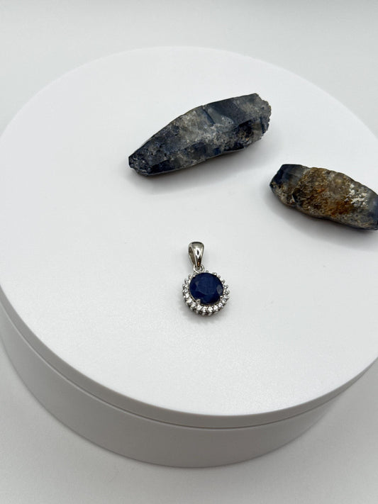 Sapphire Halo Pendant | Sterling Silver Necklace, September Birthstone