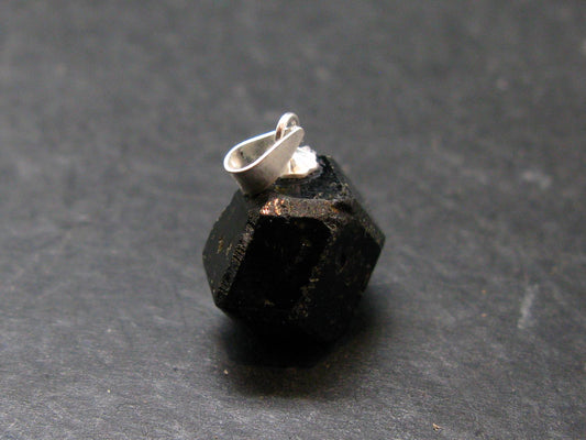Sharp Black Melanite Andradite Garnet Silver Pendant From Mali - 0.8" - 3.77 Grams