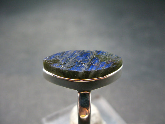 Labradorite Peacock Blue Silver Ring From Madagascar - 6.4 Grams - Size 10