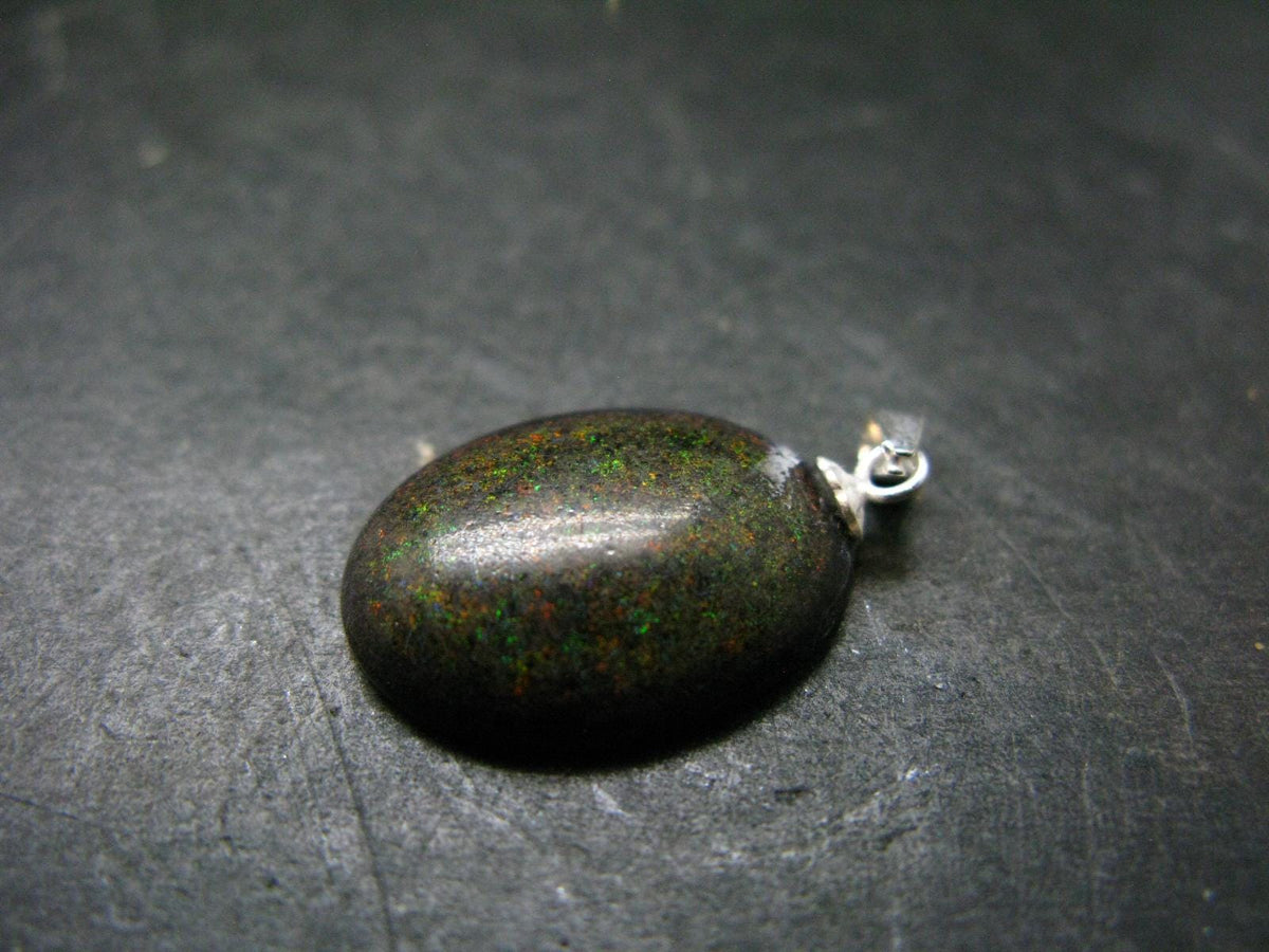 Rare Black Opal Sterling Silver Pendant From Australia - 1.0" - 2.05 Grams