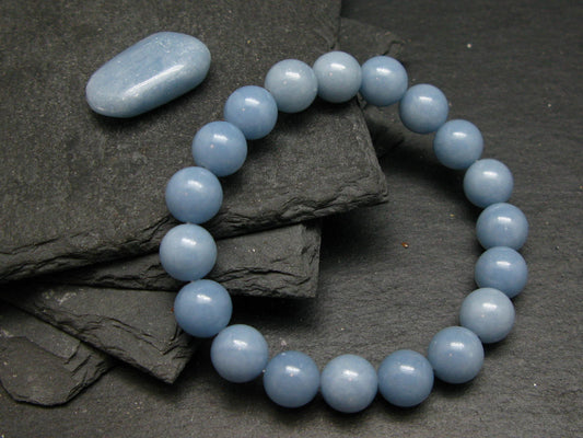 Angelite Anhydrite Genuine Bracelet ~ 7 Inches ~ 10mm Round Beads