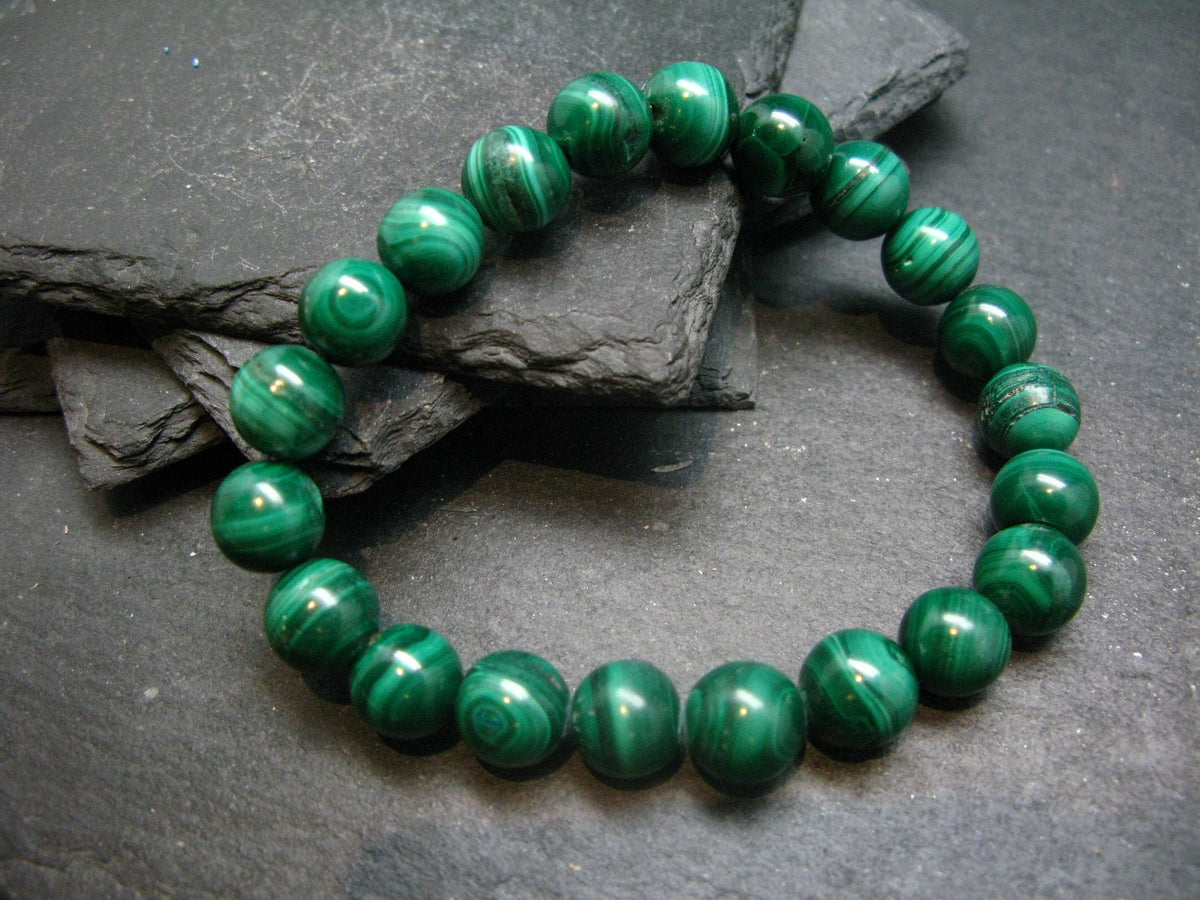Malachite Genuine Bracelet ~ 7 Inches ~ 10mm Round Beads