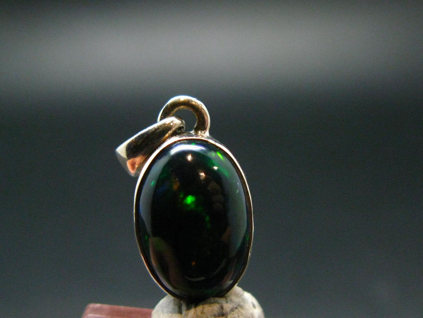 Rare Black Opal Sterling Silver Pendant from Australia - 0.8" - 1.88 Grams