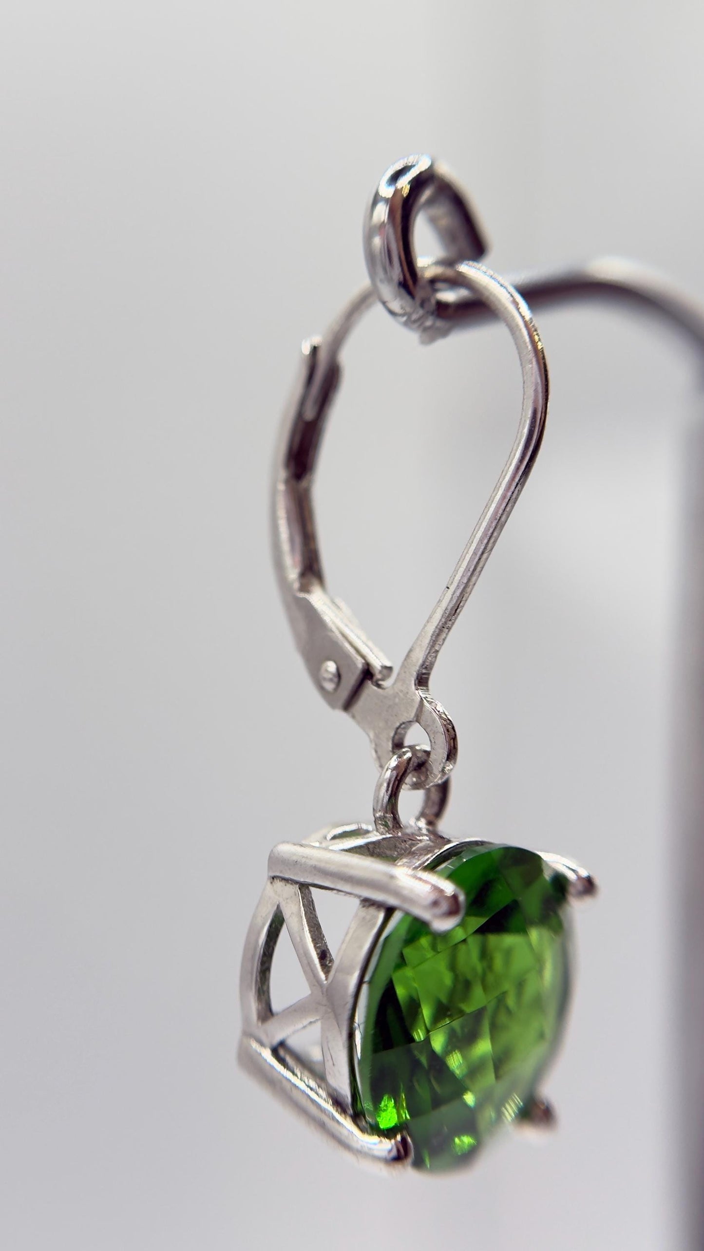 Green Helenite Cushion Cut Earrings – Sterling Silver Gemstone Dangle Earrings