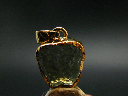 Moldavite Tektite Gold Plated Silver Pendant from Czech Republic - 0.8" - 1.31 Grams