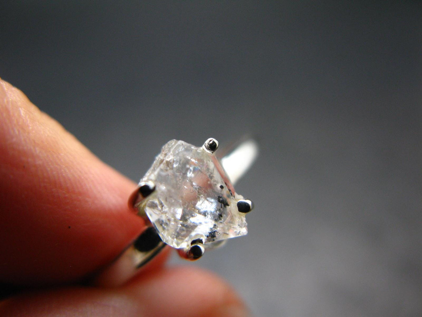 Fine Clear Natural Herkimer Diamond Silver Ring From New York - Size 11 - 2.53 Grams