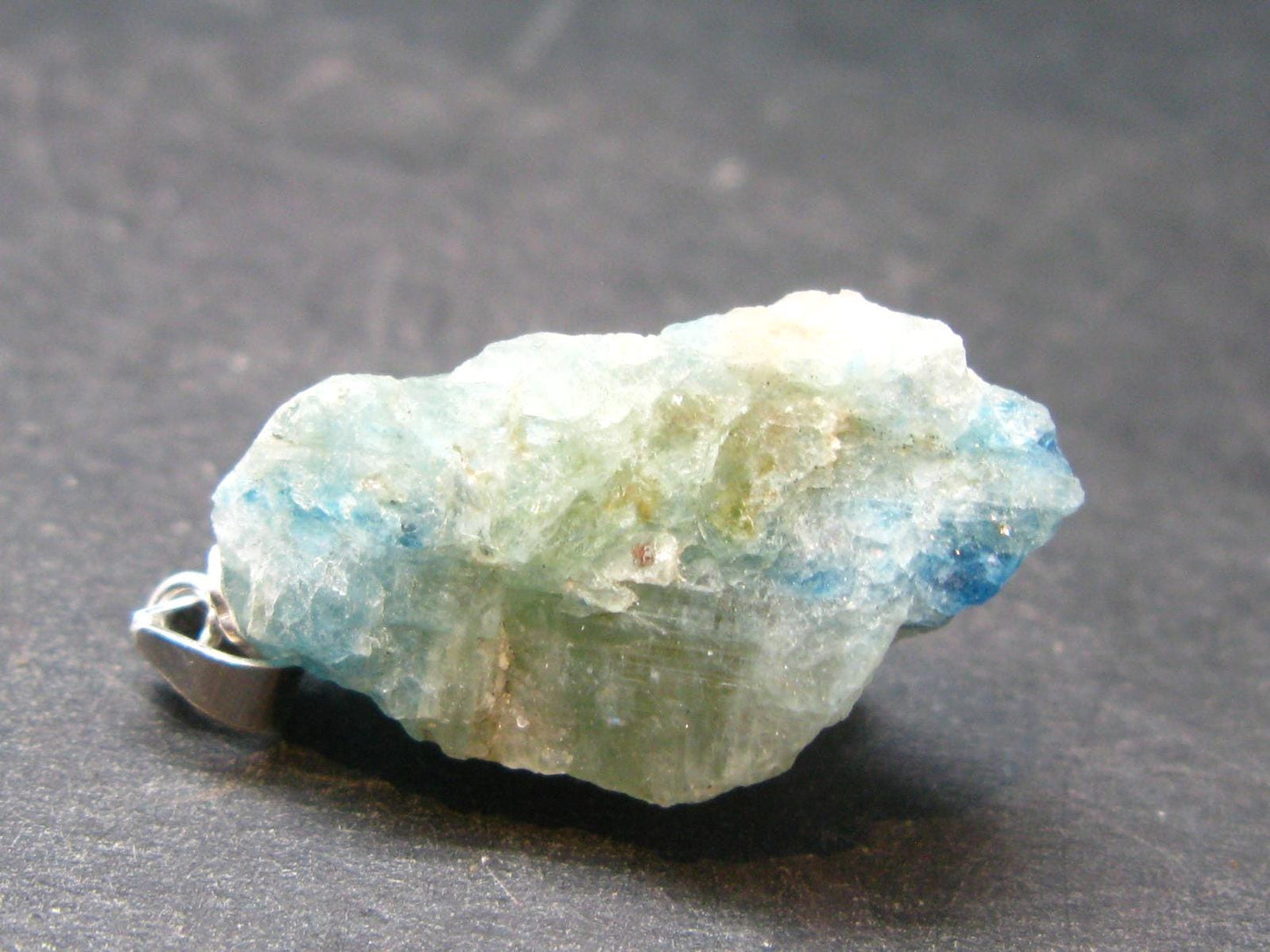 Rare Raw Blue Euclase Gem Crystal Silver Pendant from Zimbabwe - 1.2" - 3.97 Grams