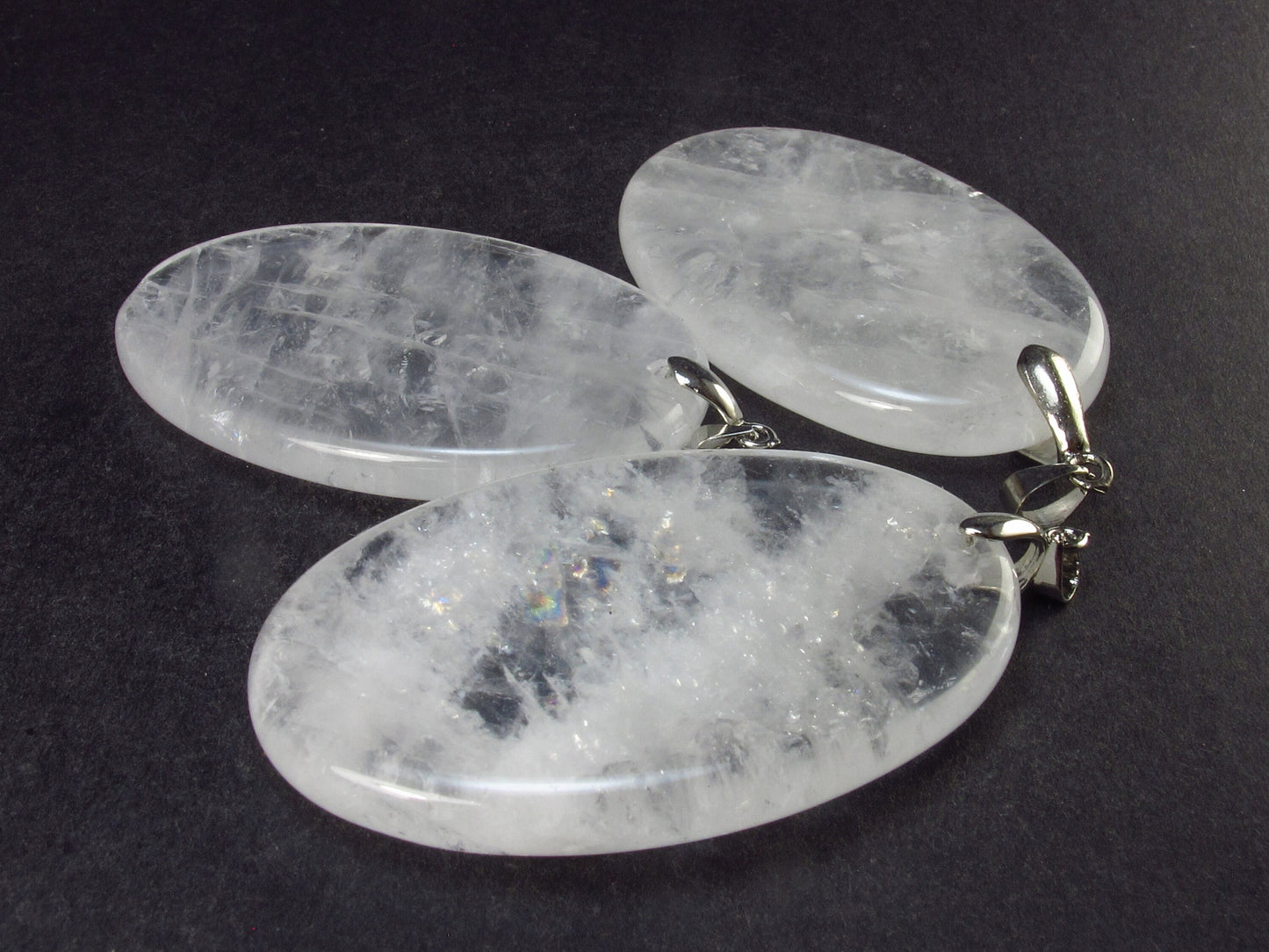 Set of 3 Natural Clear Quartz Crystal Pendants From Brazil