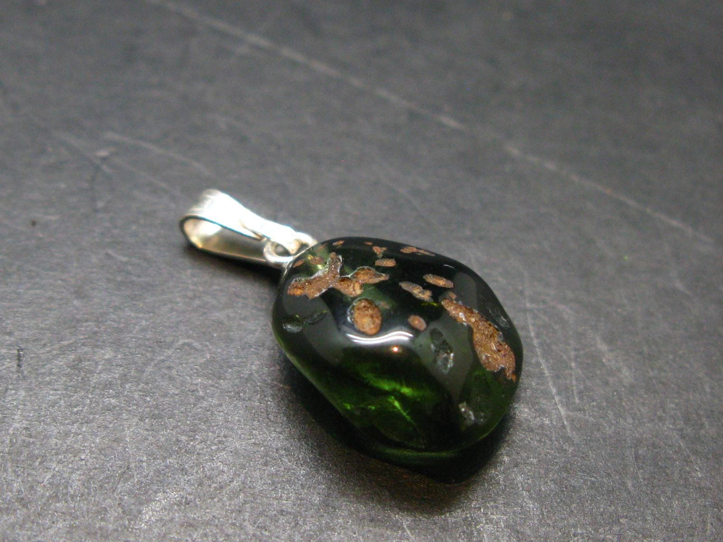 Moldavite Tektite Silver Pendant from Czech Republic - 0.9" - 1.9 Grams