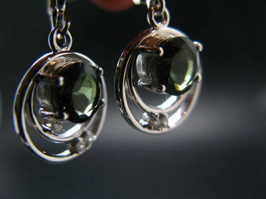 Moldavite Tektite Silver Earrings from Czech Republic - 4.29 Grams