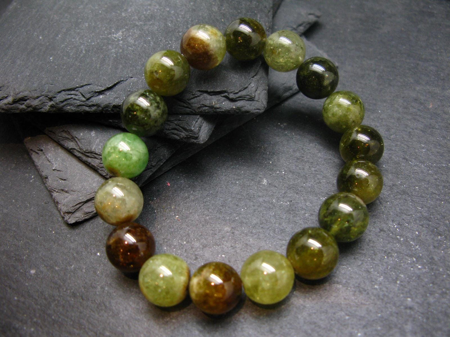 AAA Grade Grossular Green Garnet Genuine Bracelet ~ 7 Inches ~ 12mm Round Beads