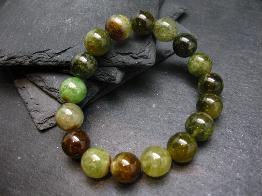 AAA Grade Grossular Green Garnet Genuine Bracelet ~ 7 Inches ~ 12mm Round Beads