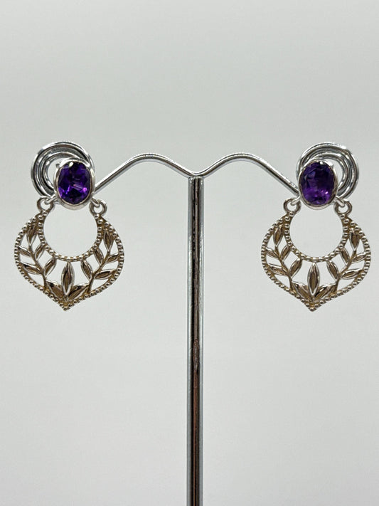 Sterling Silver Amethyst Earrings – Vintage-Inspired Filigree Design - Weight 6.00 Grams