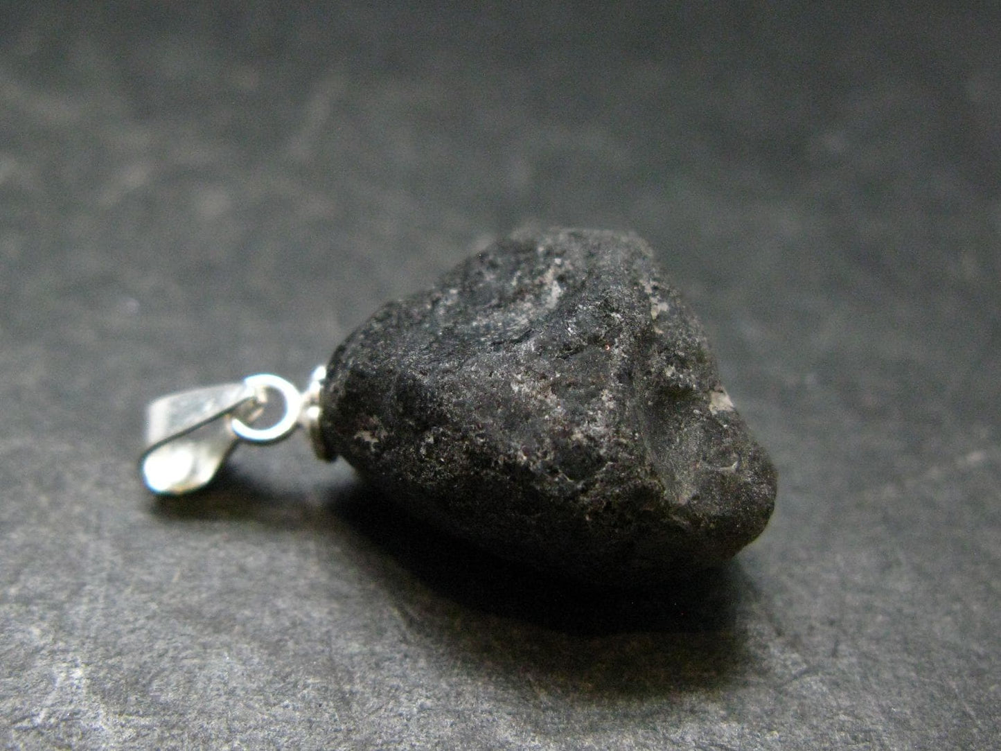 Apache Tear Obsidian Crystal Silver Pendant From Mexico - 0.9" - 2.57 Grams
