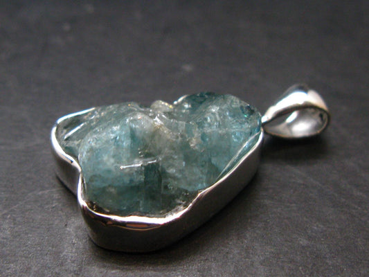 Blue Zircon Gem Crystal Silver Pendant From Cambodia - 1.1" - 5.80 Grams