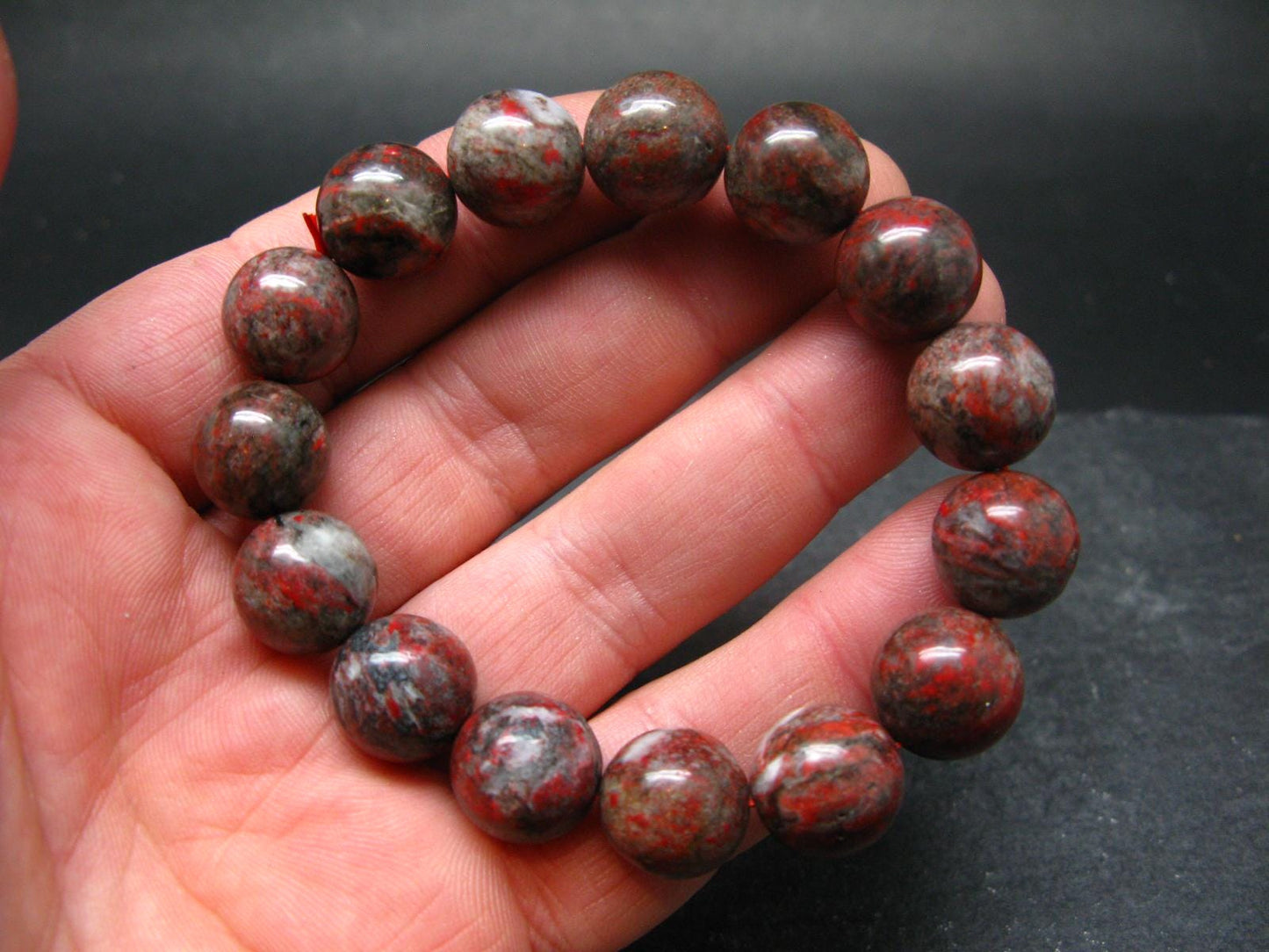 Cinnabar Genuine Bracelet ~ 7 Inches ~ 14mm Round Beads