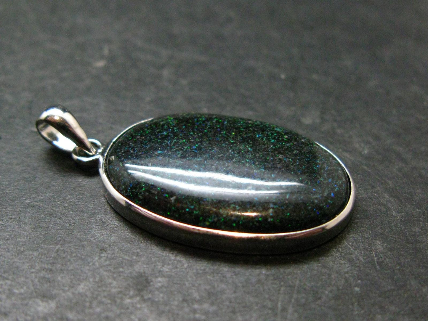 Rare Black Opal Sterling Silver Pendant from Australia - 1.5" - 4.58 Grams