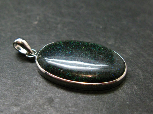 Rare Black Opal Sterling Silver Pendant from Australia - 1.5" - 4.58 Grams