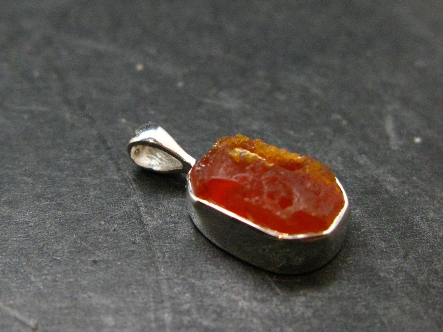 Raw Fire Opal Sterling Silver Pendant From Mexico - 0.7" - 1.06 Grams