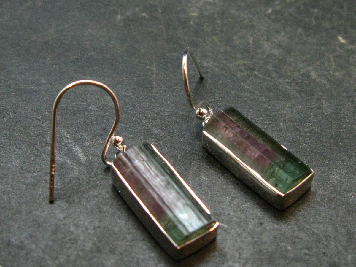 Watermelon Tourmaline Sterling Silver Earrings from Brazil - 1.4" - 4.44 Grams