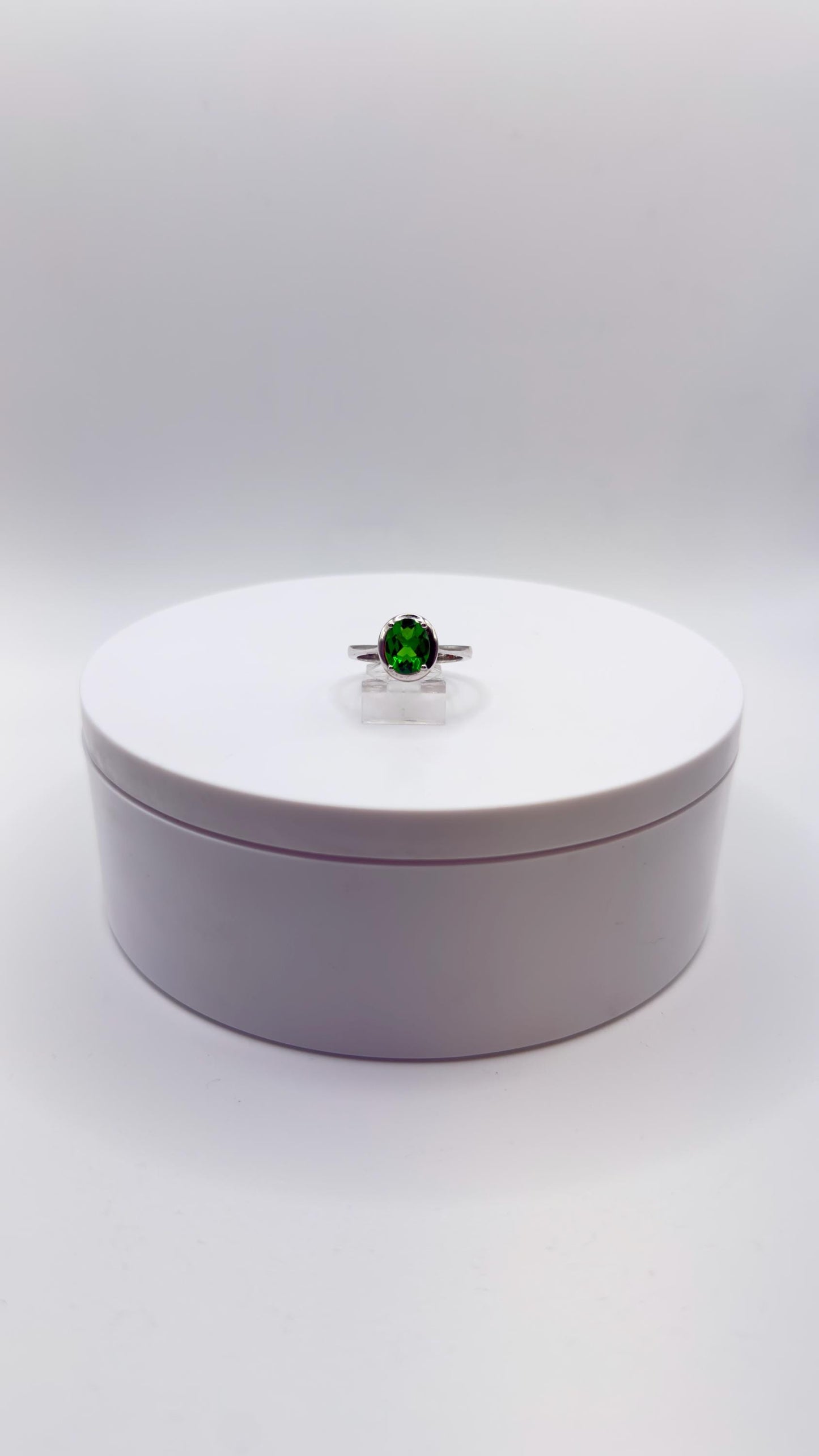 Green Helenite Oval Ring – Sterling Silver Faceted Gemstone Statement Ring