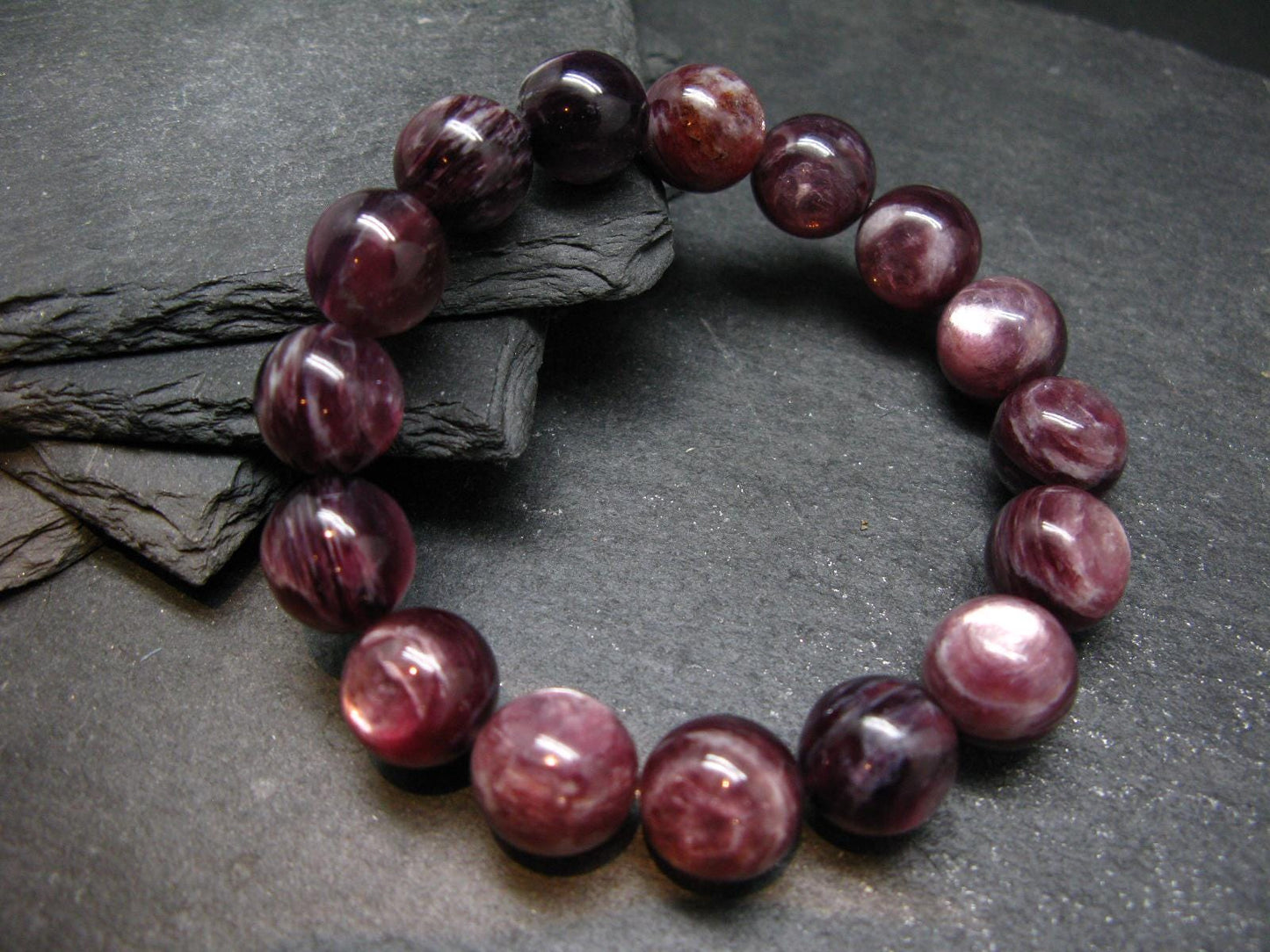 Lepidolite Genuine Bracelet ~ 7.5 Inches ~ 14mm Round Beads
