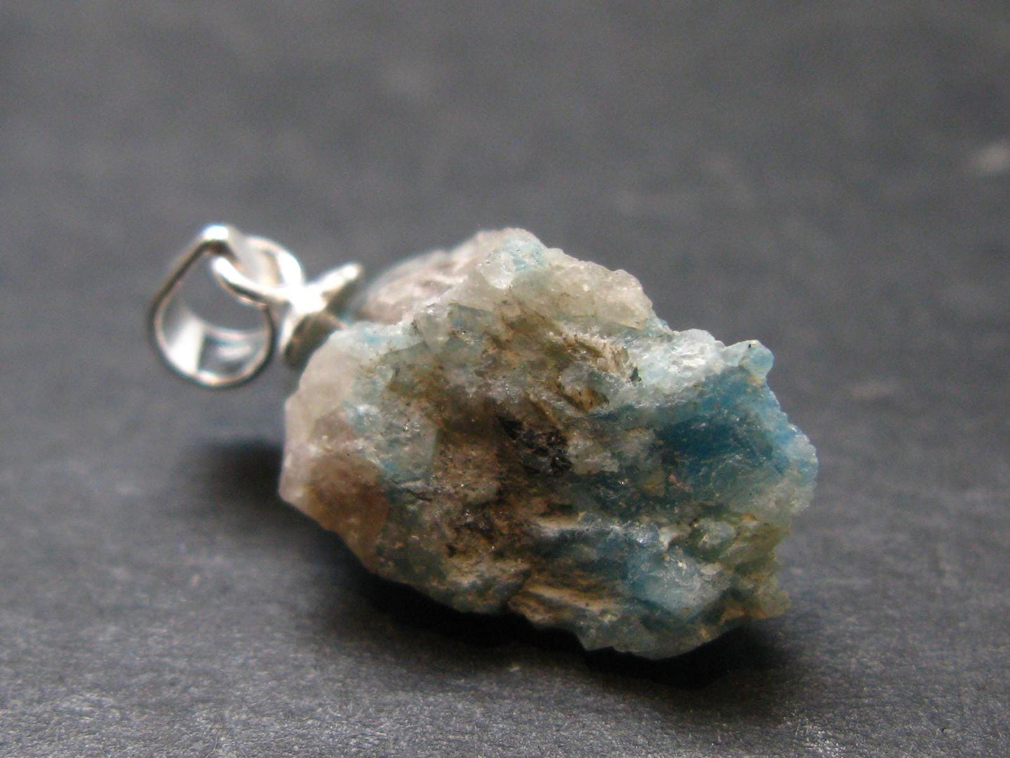Rare Raw Blue Euclase Gem Crystal Silver Pendant from Zimbabwe - 0.6" - 2.0 Grams