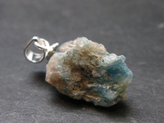 Rare Raw Blue Euclase Gem Crystal Silver Pendant from Zimbabwe - 0.6" - 2.0 Grams
