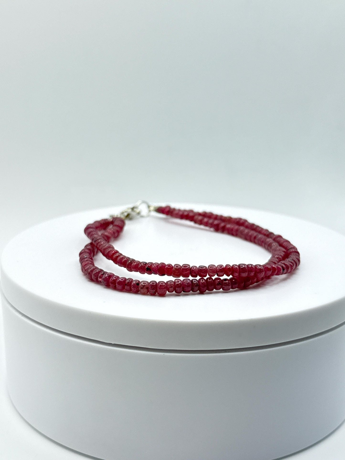 Ruby Beaded Bracelet | Natural Ruby Gemstone | Sterling Silver Clasp | July Birthstone Jewelry