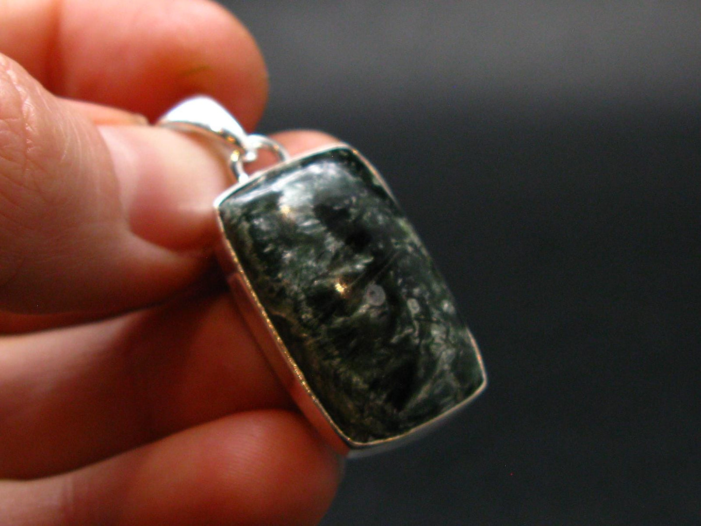 Nice Polished Seraphinite Clinochlore Stalactite Silver Plated Pendant From Russia - 1.4" - 6.09 Grams
