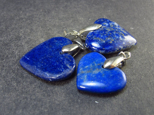 Lot of 3 Natural Indigo Blue Lapis Lazuli Heart Pendants from Afghanistan