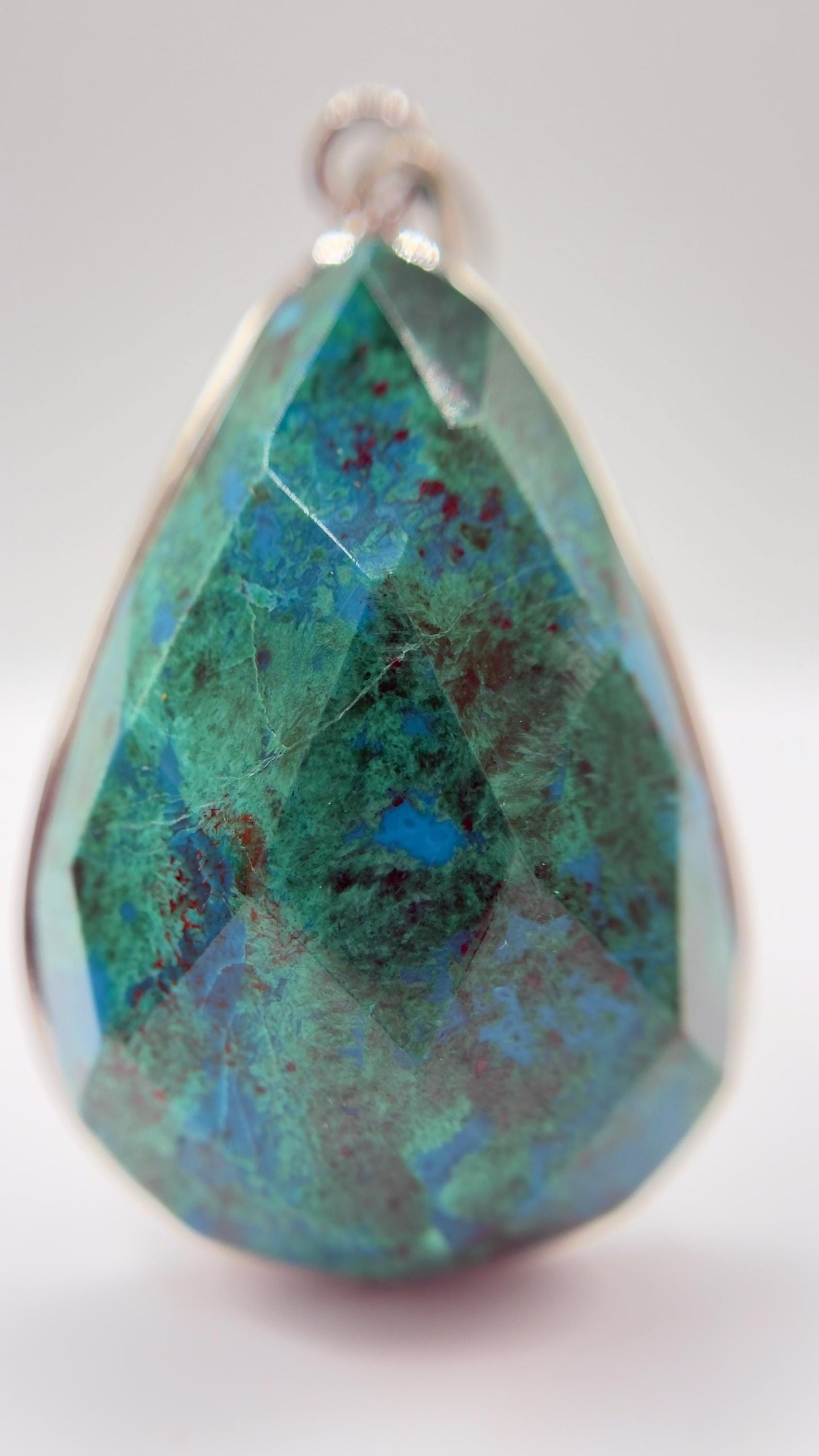 Chrysocolla Pendant Faceted Blue Green Gemstone Silver Necklace Statement Jewelry Natural Stone Gift