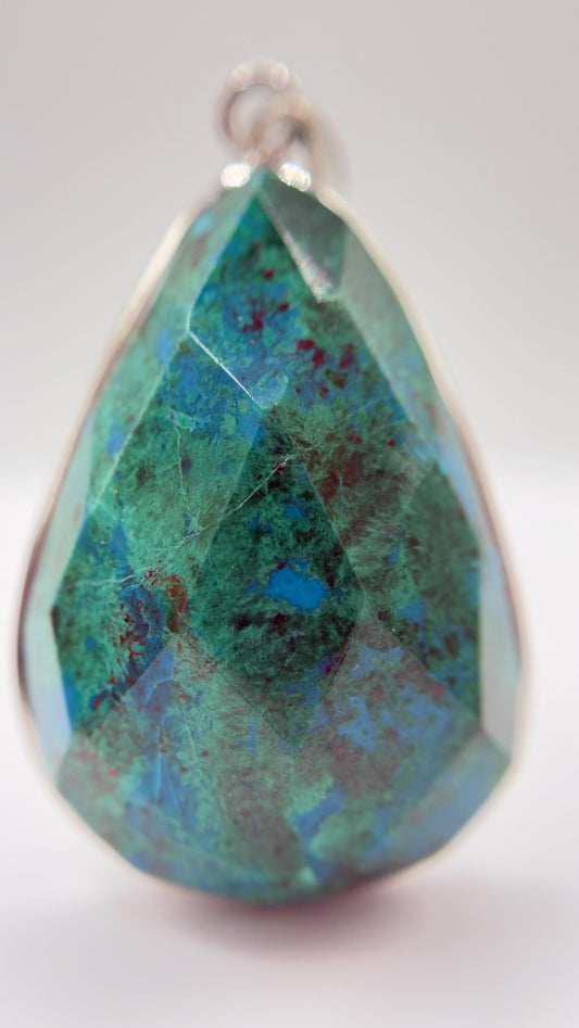 Chrysocolla Pendant Faceted Blue Green Gemstone Silver Necklace Statement Jewelry Natural Stone Gift