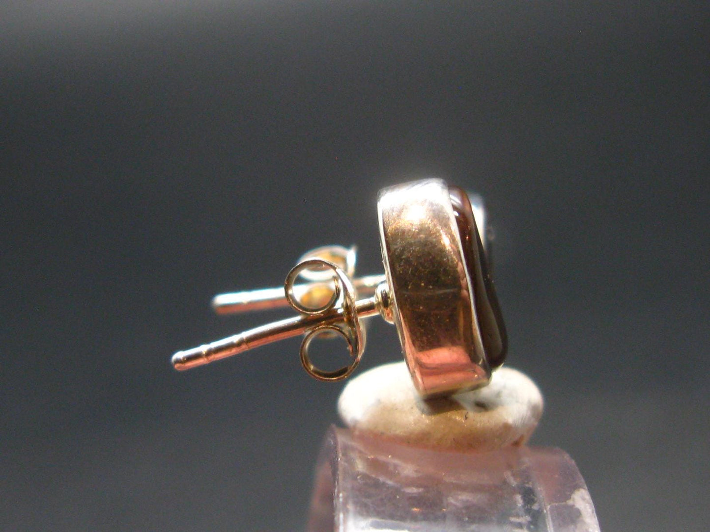 Fire Agate Stud Earrings From Mexico - 0.4" - 2.20 Grams