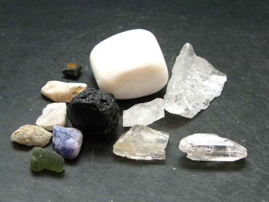 Synergy 12 Set Phenakite Moldavite Natrolite Petalite Danburite Tektite Scolecite Herderite Tanzanite Brookite 60.55 Gr